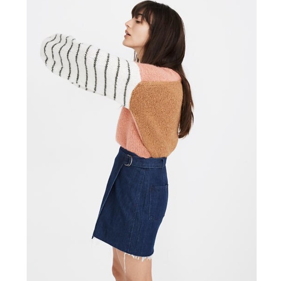 Madewell Denim Distressed Raw Frayed Hem Belt Loop Mini Wrap Skirt 0 NWT - Picture 5 of 16